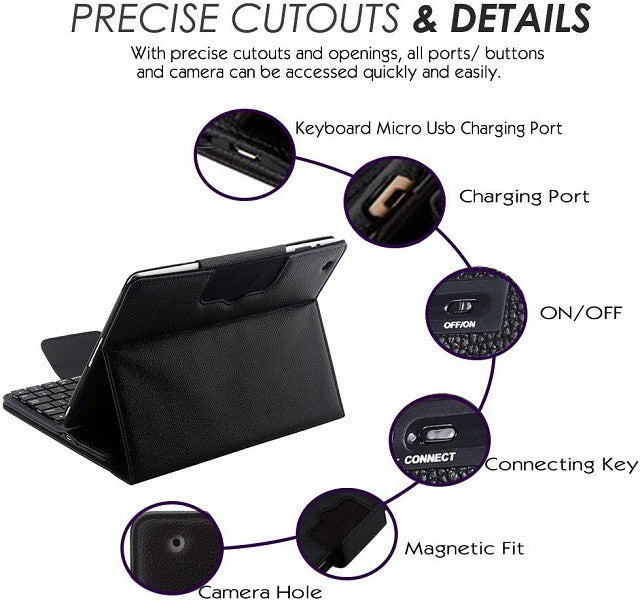 Apple iPad 2 /3 /4 Wireless Bluetooth Keyboard Case, Folio Leather Smart Cover