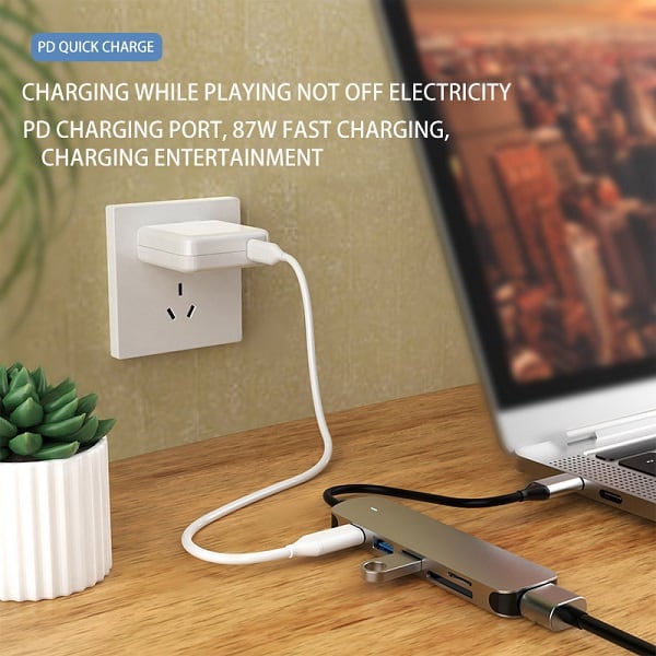 6in1, 6W USB Type C Hub With 4K HDMI, 2 USB Ports, SD/TF Card Reader USB C Adapter Dock for MacBook Air/Pro/Chromebook/Type C Laptops