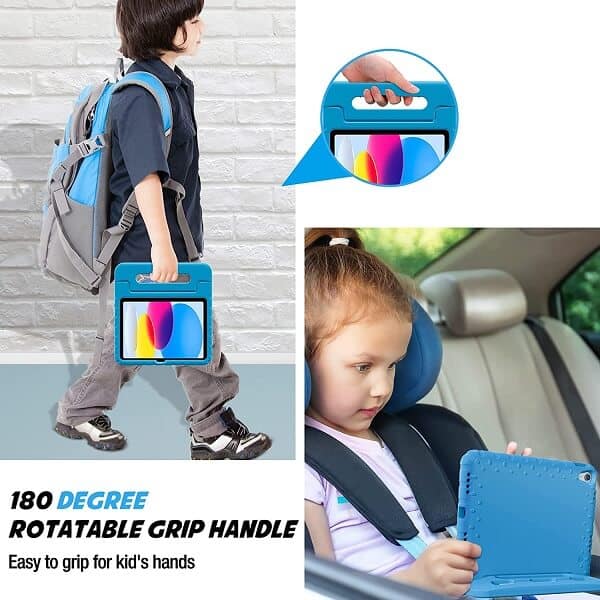 Apple iPad 10th Gen kids Case, 10th Generation 10.9 2022 Kickstand Shockproof Protective Handle Stand Light Weight Kids Friendly Cover (Black)