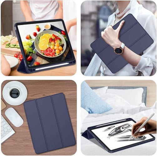 Apple iPad Pro 11 inch 2022/2021/2020/2018 Pencil Holder Case, Folio Leather Stand Smart Cover (Navy Blue)