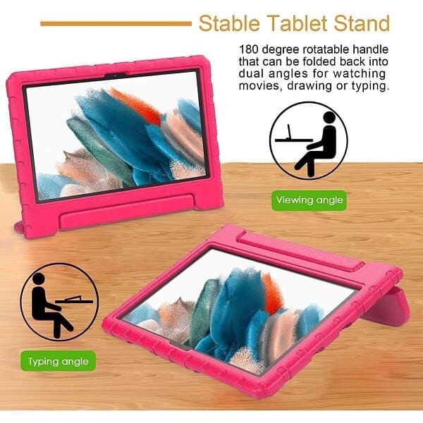 Samsung Galaxy Tab A8 10.5 SM-X200 X205 kids Case, Kickstand Shockproof Protective Handle Stand Light Weight Kids Friendly Cover (Hot Pink)