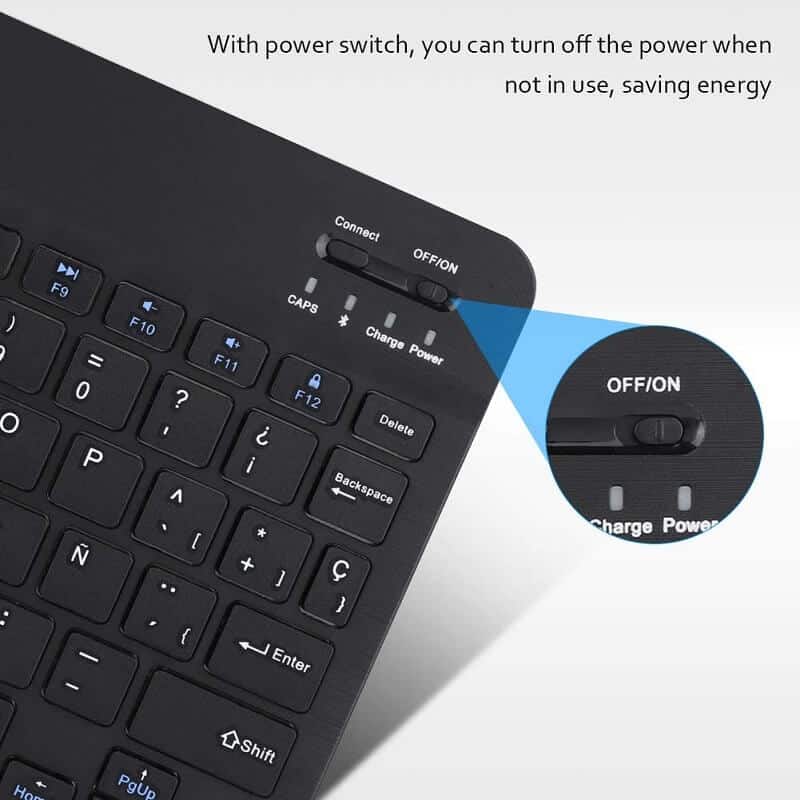 10 inch Portable Mini Universal Wireless Rechargeable Bluetooth Keyboard for iPad Samsung Lenovo Tablet Tab Microsoft Surface iOS Android Windows (Black)