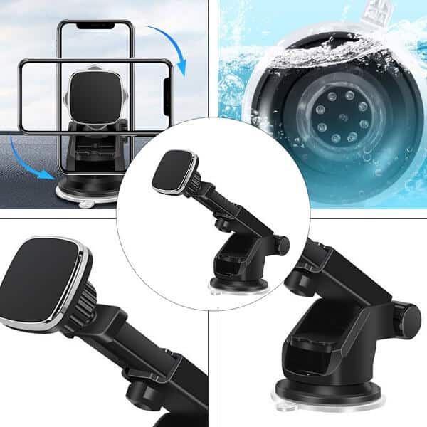 Universal Strong Magnetic Car Phone Mount Dashboard Windshield Phone Holder With Suction Cup For Alcatel 1B 1C 1X (Black)
