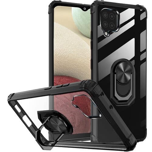 Samsung Galaxy A12 Anti Scratch Rugged Magnetic Car Mount Ring Shockproof Heavy Duty Cover (Clear)