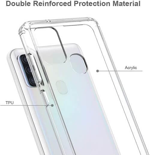 Samsung Galaxy A21S Clear Case Slim With 4 Corners [Shock Absorption] Hard Back Soft Bumper Cover