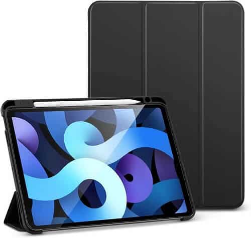 With Pencil Holder Apple iPad Air 4 4th Gen 10.9 inch 2020 Folio Auto Sleep /Wake Cover Soft Flexible Case Case (Black)