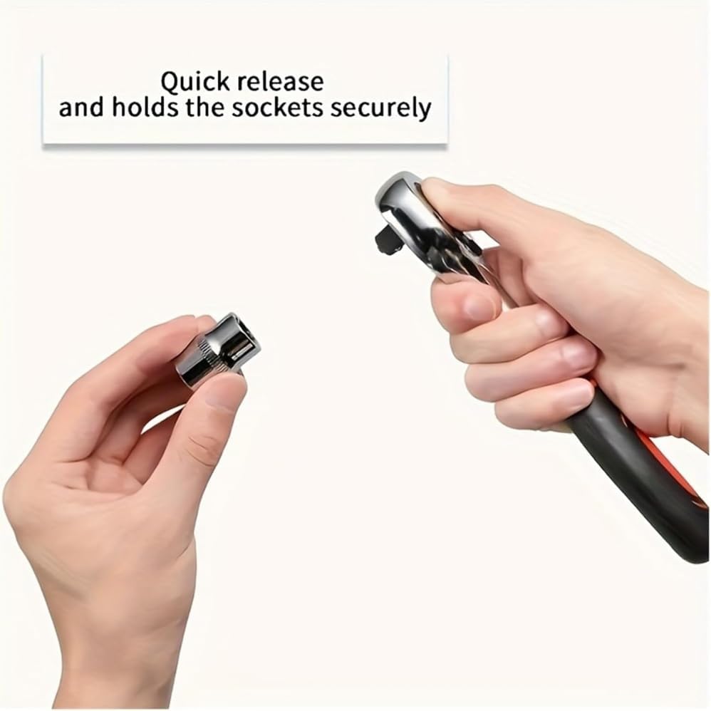 46 PiecesHand Tool Kit with Ratchet Handle, Metric Sockets, Hex Keys, Bit Adaptor & Extensions, Compact Household & Automotive Repair Set in Durable Storage Case