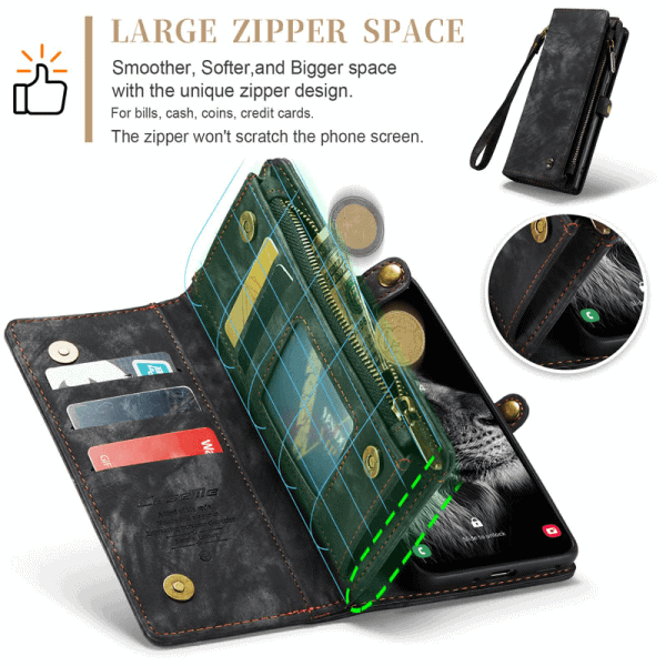 CaseMe For Samsung Galaxy A54 5G Magnetic Detachable Leather Zipper Wallet Case with Wrist Strap