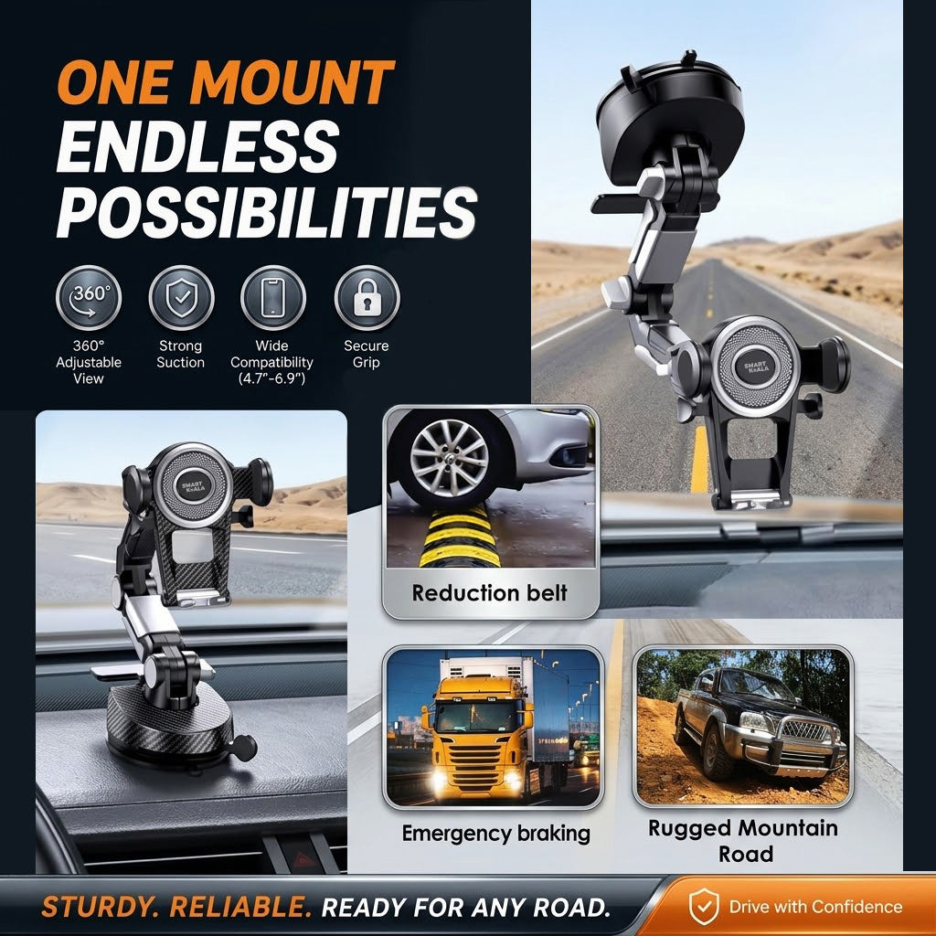 Heavy Duty Telescopic Car Truck Phone Holder Mount – Long Arm Adjustable Dashboard Windshield Suction Cup Stand