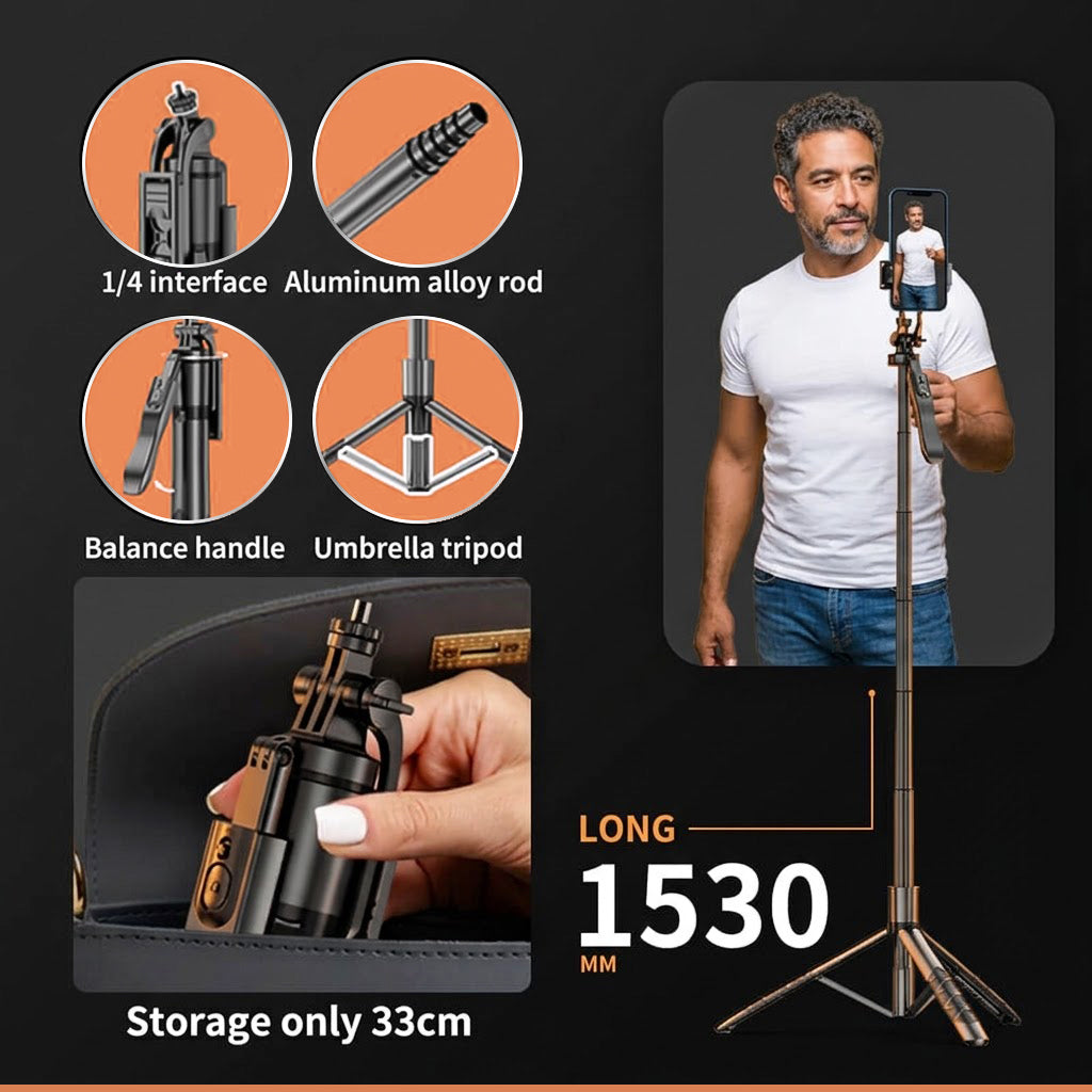 60 inch /1530mm L16 Wireless Selfie Stick Tripod Stand Balance Stabilizer Live Foldable Monopod for GoPro AXNEN DJI Osmo Action Cameras for Smartphones