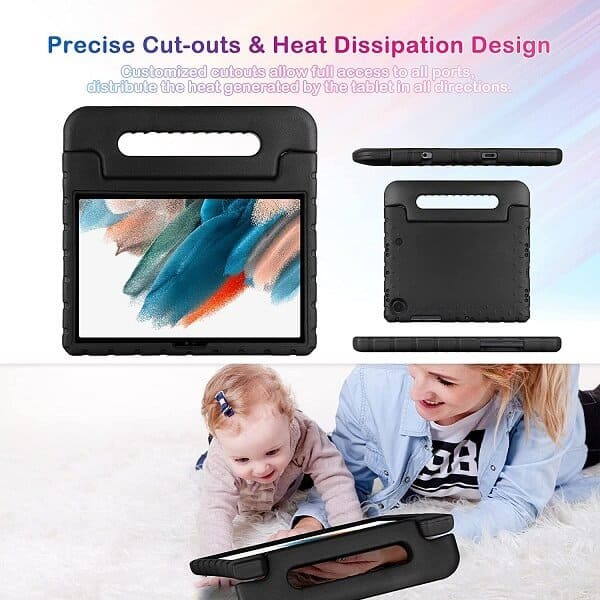 Samsung Galaxy Tab A8 10.5 SM-X200 X205 kids Case, Kickstand Shockproof Protective Handle Stand Light Weight Kids Friendly Cover (Black)