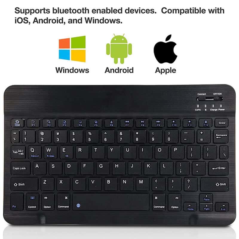 10 inch Portable Mini Universal Wireless Rechargeable Bluetooth Keyboard for iPad Samsung Lenovo Tablet Tab Microsoft Surface iOS Android Windows (Black)