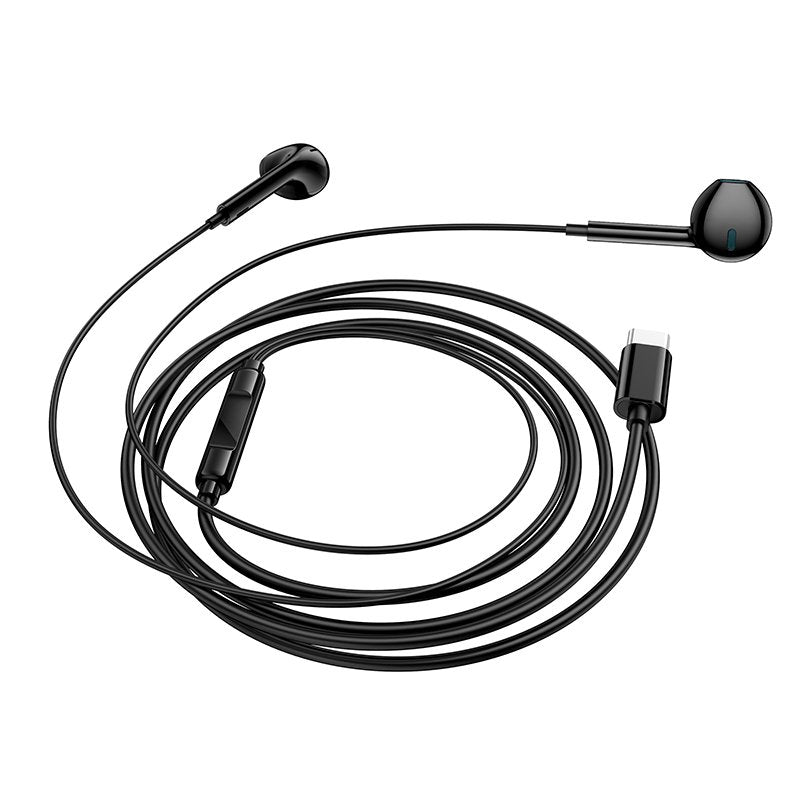 BOROFONE BM100 USB Type C Wire Controlled Digital Earphones Headphone With Microphone Supports Calls Audio Plug Wired Headset (Black)