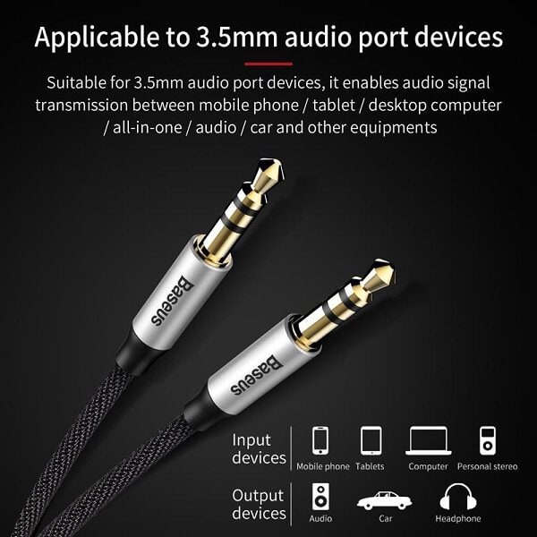 Baseus 3ft /1M 3.5mm Aux Auxiliary Cable Male to Male Audio Stereo Cord For Car, Headphones, iPods, iPhones, iPads, Tablets, Smart Phones