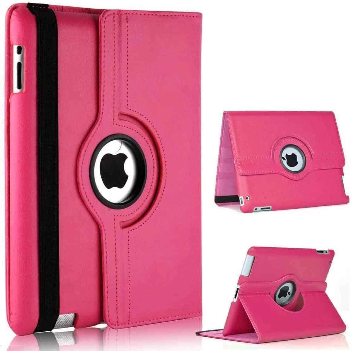 For Apple iPad Mini 6 /6th Gen Generation 2021 360 Degree Rotating Flip Leather Stand Smart Auto Sleep /Wake Case Cover (Hot Pink)