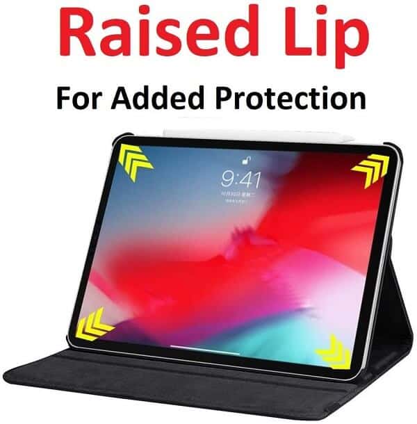 Apple iPad Pro 12.9 2021 5th Gen Leather Case, Rotating 360 Degree Stand Cover (Black)