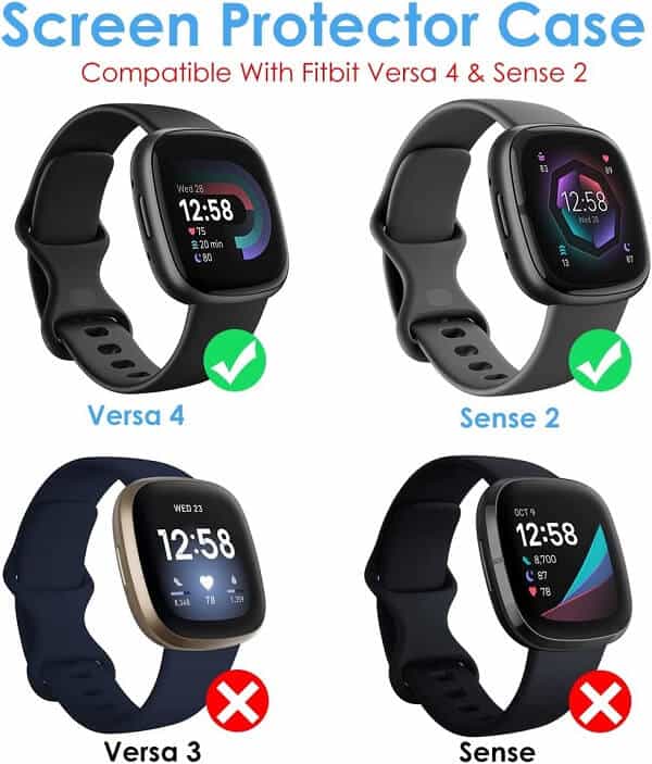 [3 Pack] For Fitbit Sense 2 Screen Protector Case Compatible Ultra Thin Soft Gel TPU Full Coverage Protective Bumper Cover (Black+ Clear + Rose Gold)