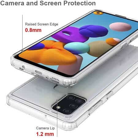 Samsung Galaxy A21S Clear Case Slim With 4 Corners [Shock Absorption] Hard Back Soft Bumper Cover