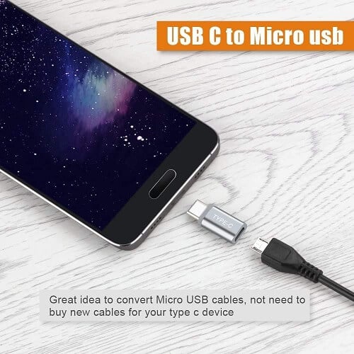 [5 Pack] USB 3.1 Type C Male to Micro USB Female Sync Cable Connector Adapter Converter (Black)