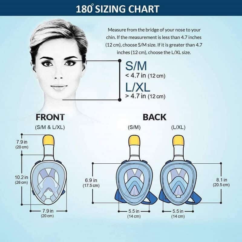 Snorkel Mask Full Face Diving Swimming Scuba Detachable Breathing Tube with Action Camera Mount Adapter Anti-Fog Panoramic 180° View Design for Man Woman Adult Kids (Black)