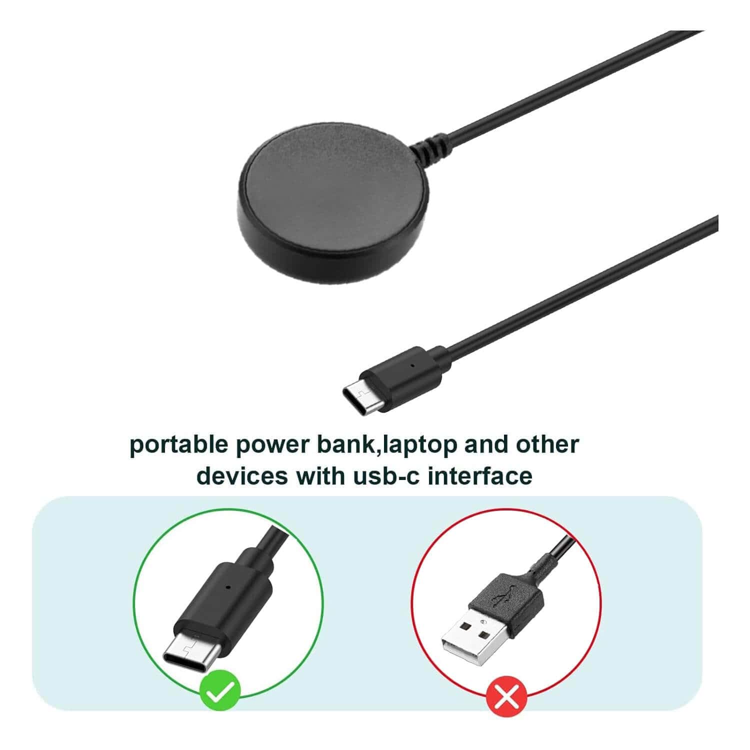 For Samsung Galaxy Watch 6/ 5 Pro/5/4/3/Active 2 Replacement Magnetic USB Type C Charging Charger Cable Cord (Black)