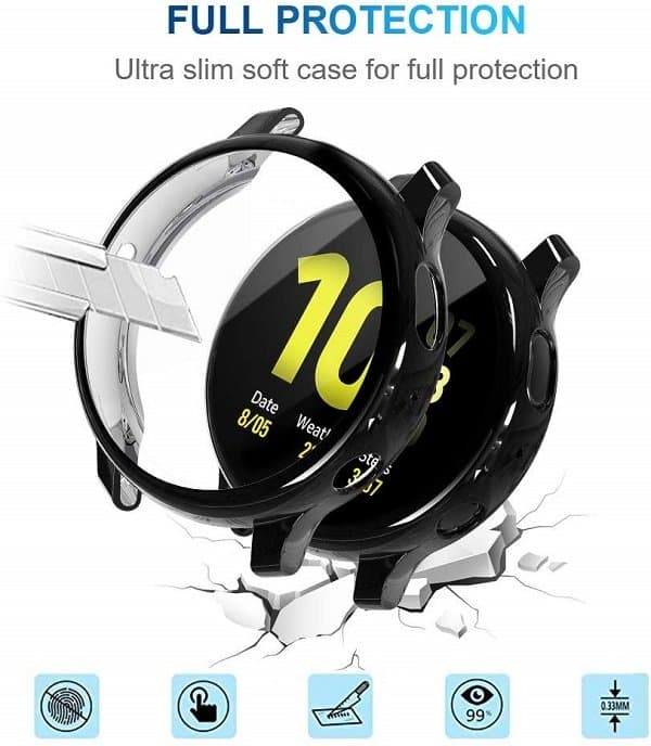 Samsung Galaxy Watch Active 2 40mm & 44mm Full Cover Protective Air Cushion Gel Case Cover (Black)