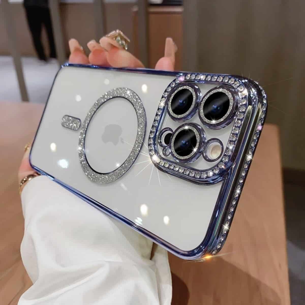 For Apple iPhone 15 Pro Case, MagSafe Magnetic Diamond Rhinestone Glitter Cute Crystal Bling Full Camera Lens Protector Shockproof Cover