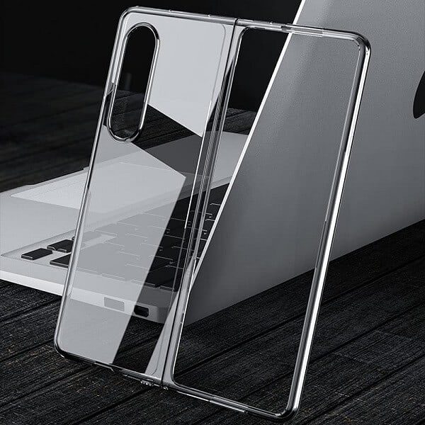 Samsung Galaxy Z Fold 3 5G Clear Case Luxury Plating Transparent Hard PC Back Cover (Black)