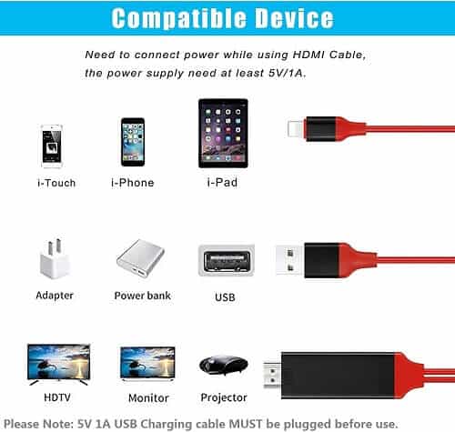 1080P Lightning to HDMI Cable Adapter Sync Audio Video Charge Port Connector For iPhone to HD TV/Projector/Monitor