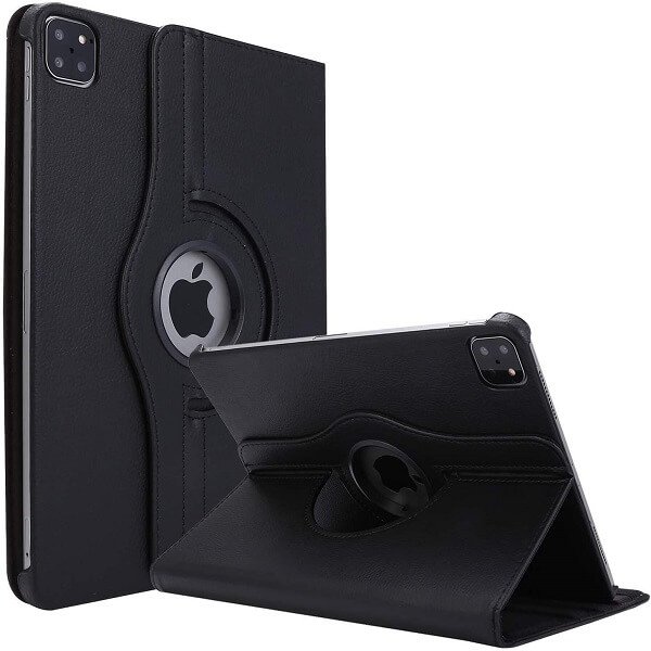 Apple iPad Pro 12.9 2021 5th Gen Leather Case, Rotating 360 Degree Stand Cover (Black)
