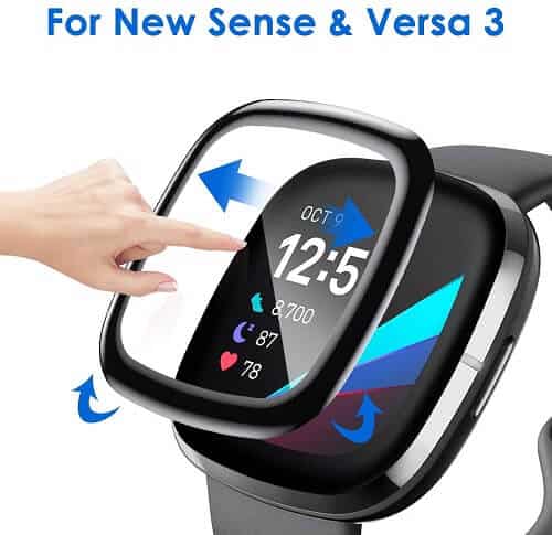 (3 Pcs) Fitbit Versa Versa 4 /Versa 3 Screen Protector Full Coverage Tempered Glass Guard (Black)