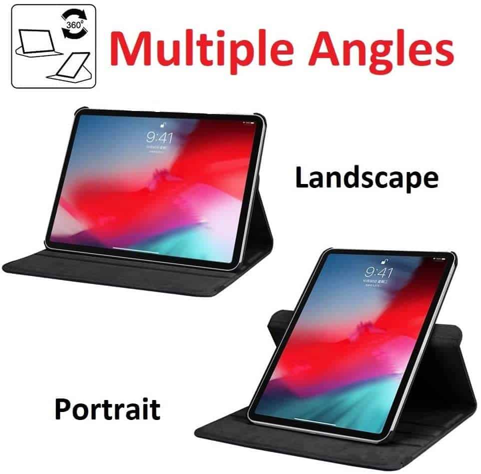 Apple iPad Pro 12.9 2021 5th Gen Leather Case, Rotating 360 Degree Stand Cover (Black)