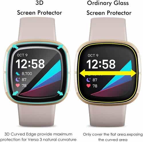 (3 Pcs) Fitbit Versa Versa 4 /Versa 3 Screen Protector Full Coverage Tempered Glass Guard (Black)