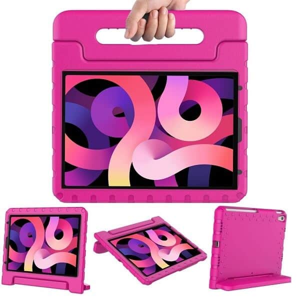 Apple iPad Air 4 /4th Gen 10.9 2020 kids Case, Kickstand Shockproof Heavy Duty Protective Handle Stand Light Weight Kids Friendly Cover (Hot Pink)