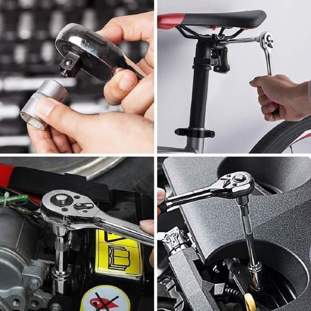 46 PiecesHand Tool Kit with Ratchet Handle, Metric Sockets, Hex Keys, Bit Adaptor & Extensions, Compact Household & Automotive Repair Set in Durable Storage Case