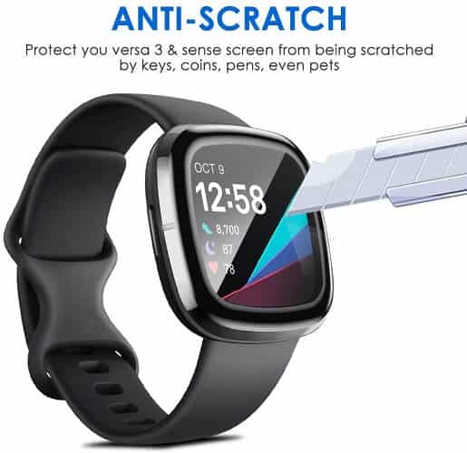 (3 Pcs) Fitbit Versa Versa 4 /Versa 3 Screen Protector Full Coverage Tempered Glass Guard (Black)