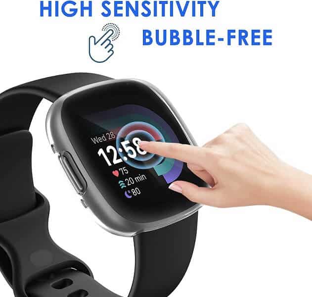 [3 Pack] For Fitbit Sense 2 Screen Protector Case Compatible Ultra Thin Soft Gel TPU Full Coverage Protective Bumper Cover (Black+ Clear + Rose Gold)