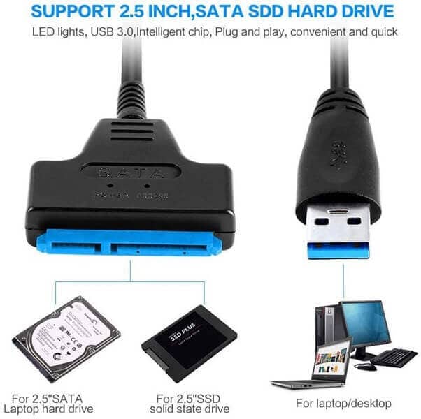 USB 3.0 to SATA 22 Pin External Converter Adapter Cable Lead for 2.5