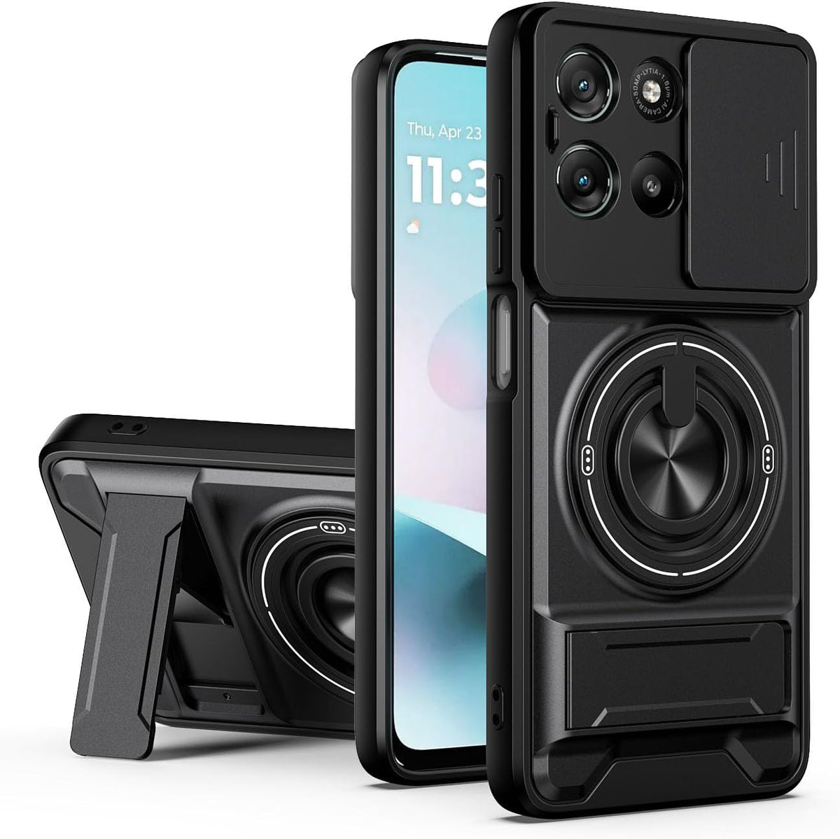 For Motorola Edge 70 | Edge 70 Fusion Case, with Slide Camera Heavy Duty Shockproof Magnetic Ring Holder Kickstand Cover