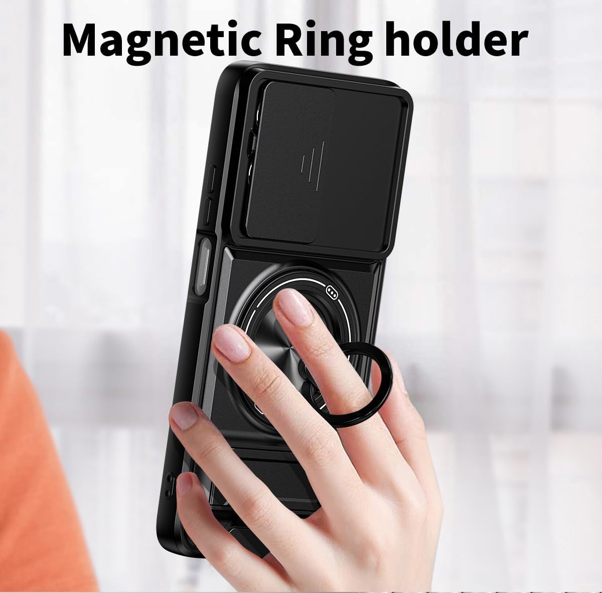 For Motorola Edge 70 | Edge 70 Fusion Case, with Slide Camera Heavy Duty Shockproof Magnetic Ring Holder Kickstand Cover