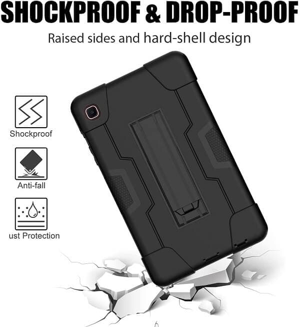 Samsung Galaxy Tab A7 Lite 8.7 inch SM-T220 T225 Tablet Case Shockproof Kids Friendly Rugged Hybrid Heavy Duty Kickstand Cover (Black)