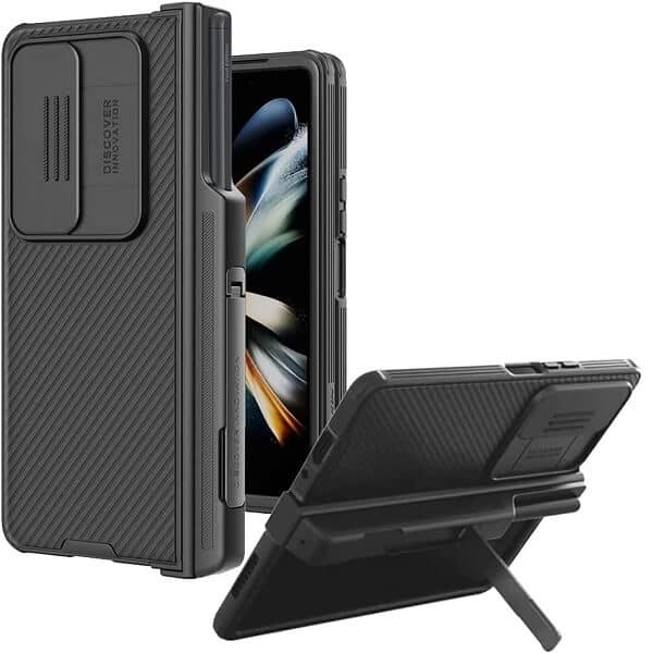 Nillkin CamShield Samsung Galaxy Z Fold 4 Fold4 5G Slide Camera Back Protective S Pen Holder 360° Fiber Cover Kickstand With S-Pen Pocket (Black)
