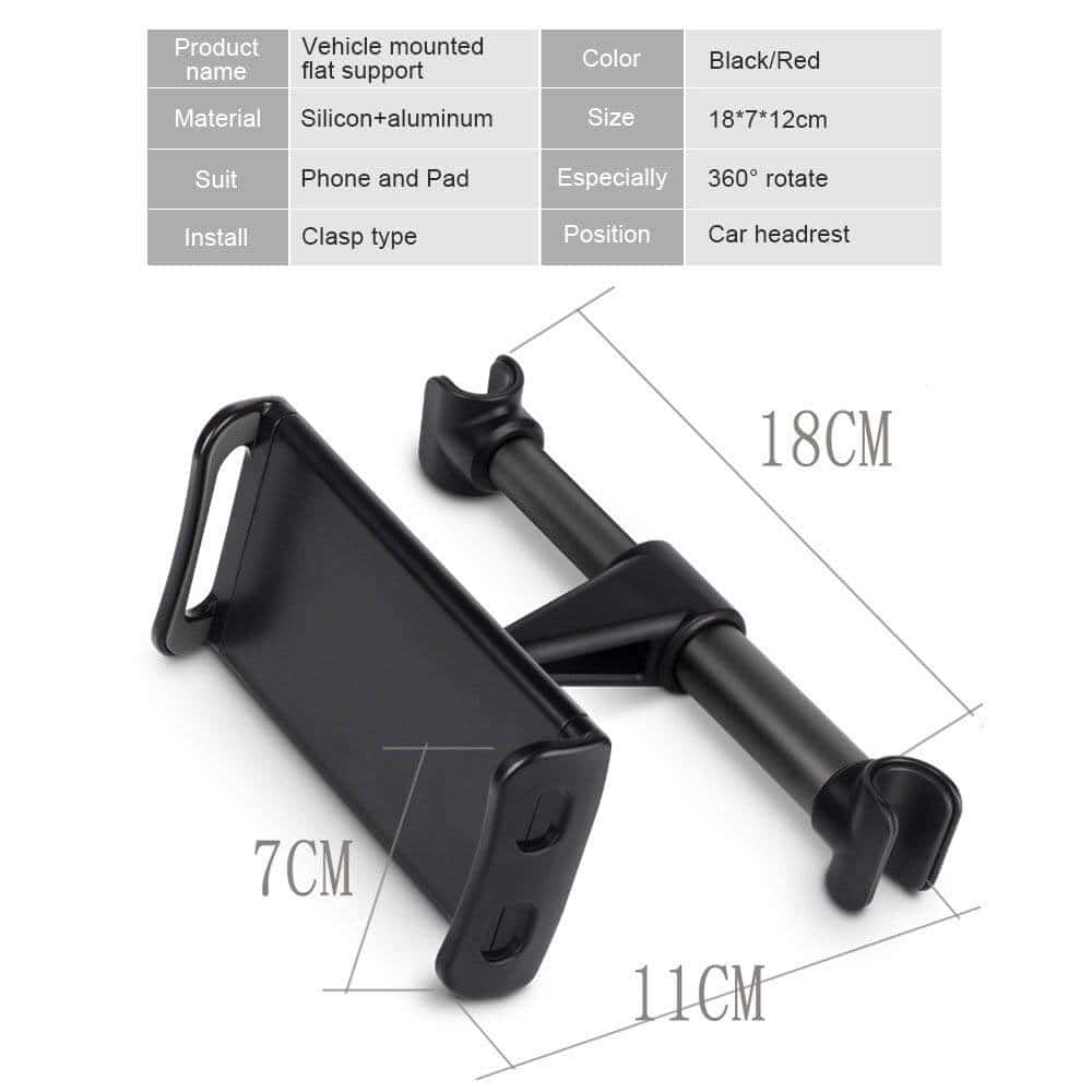 Universal 360 Degree Rotating Car Seat Back Headrest Mount Holder Mobile For Apple iPad Tablet Lenovo GPS iPhone Tab Samsung Nokia Oppo Google (Black)