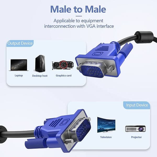 1.5M /5ft VGA to VGA Cable Adapter 15 Pin 1080P Full HD Male to Male Monitor Adaptor for Computer PC Laptops TV Projectors