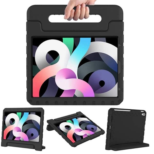 Apple iPad Air 4 /4th Gen 10.9 2020 kids Case, Kickstand Shockproof Heavy Duty Protective Handle Stand Light Weight Kids Friendly Cover (Black)
