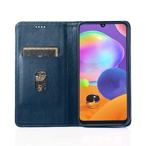 For Samsung Galaxy A31 Luxury Wallet Flip Case Leather Card Slots Cover (Navy Blue)