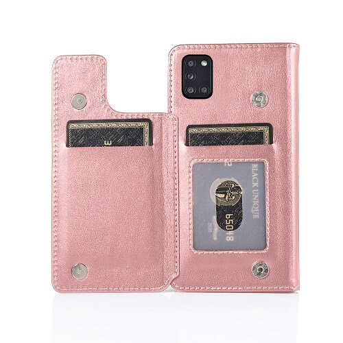 For Samsung Galaxy A31 Luxury Wallet Flip Case Leather Card Slots Cover (Rose Gold)
