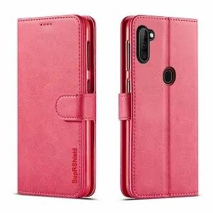 For Samsung Galaxy A11 Wallet Flip Case Leather Card Slots Cover (Hot Pink)