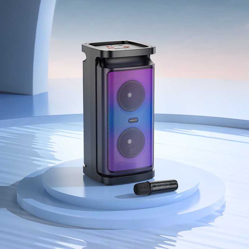 Borofone BP25 Vida 4.0 inch Bluetooth Speaker with Wireless Microphone Powerful 10W sound, RGB Lights, and Karaoke Mic for Parties and Outdoor Music