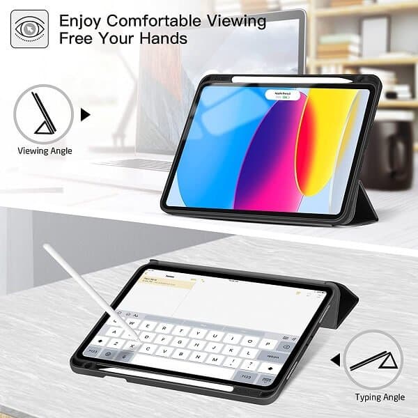 With Pencil Holder Apple iPad 10th Gen 10.9 inch 2022 Folio Auto Sleep /Wake Cover Soft Flexible Case Cover (Red)